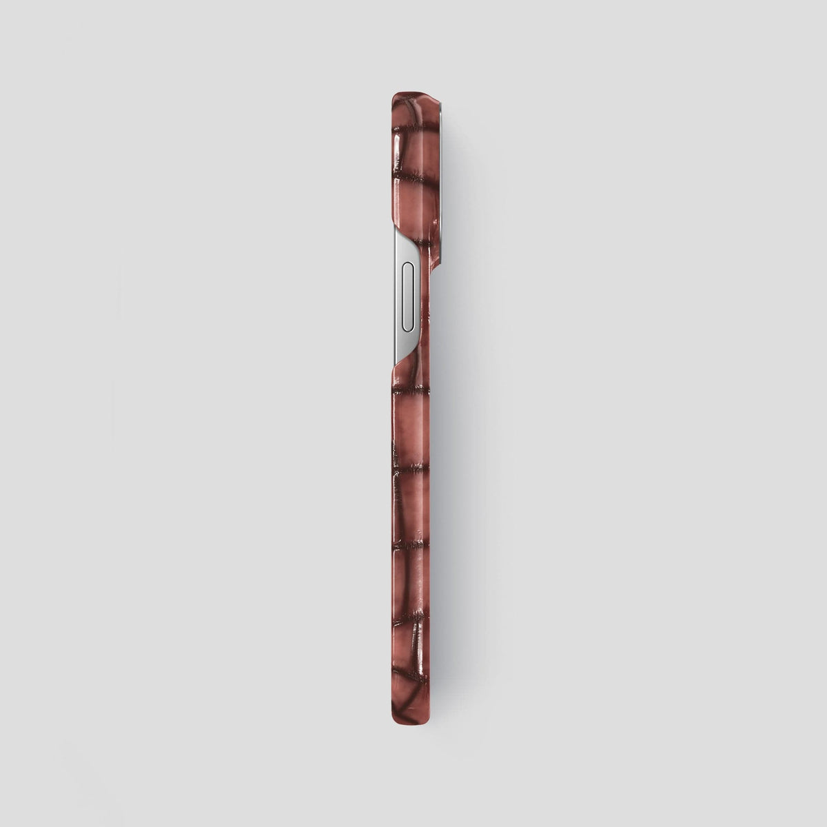 Wine-Sediment iPhone 15 Pro Max Classic Case Patina Alligator with Steel Metal -3 | Wine-Sediment-Steel