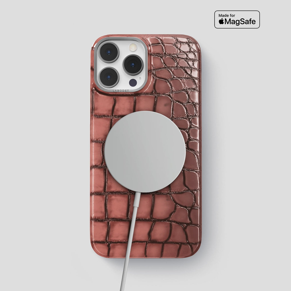 Wine-Sediment iPhone 15 Pro Max Classic Case Patina Alligator with Steel Metal -5 | Wine-Sediment-Steel