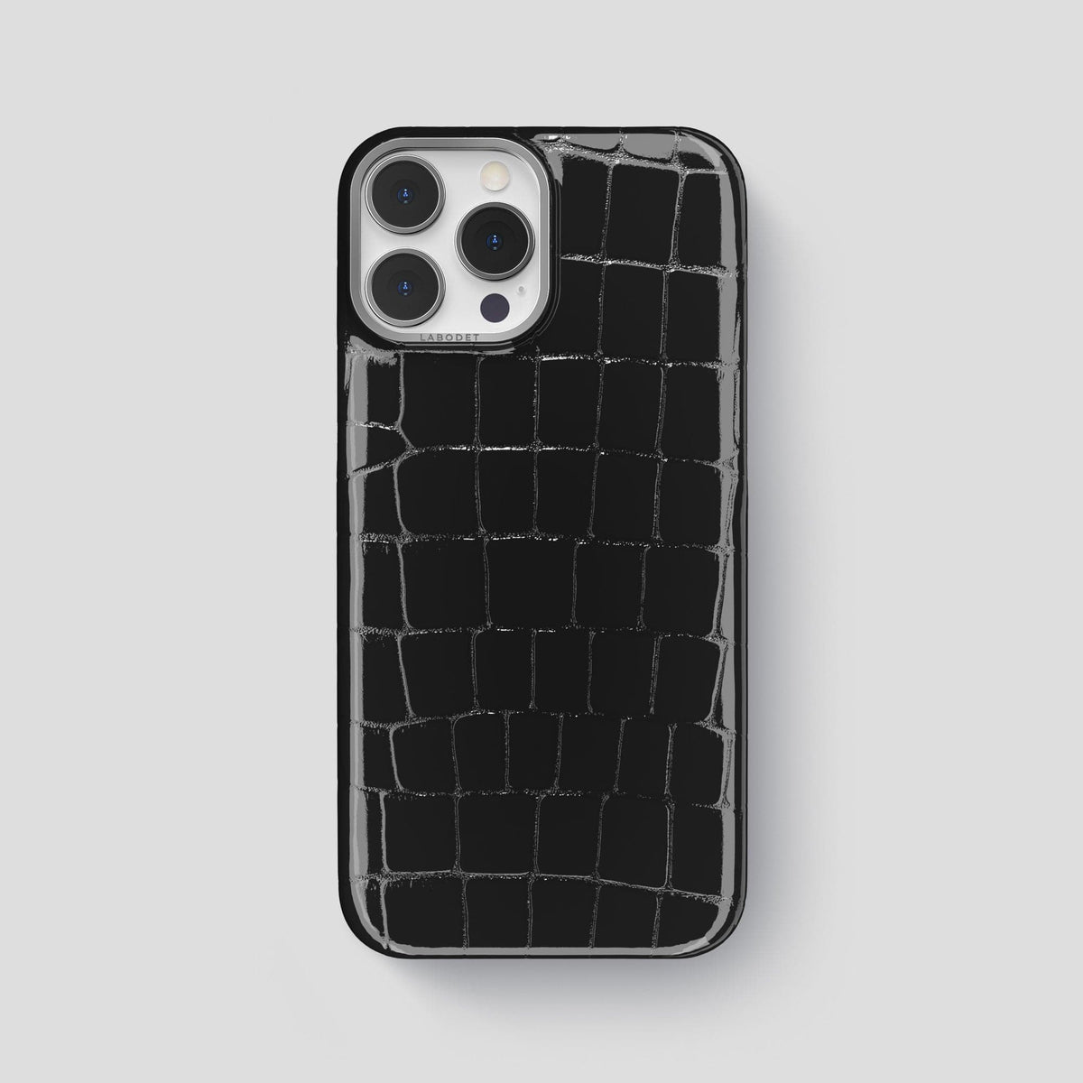 Black iPhone 15 Pro Max Classic Case Shiny Alligator with Steel Metal -1 | Black-Steel