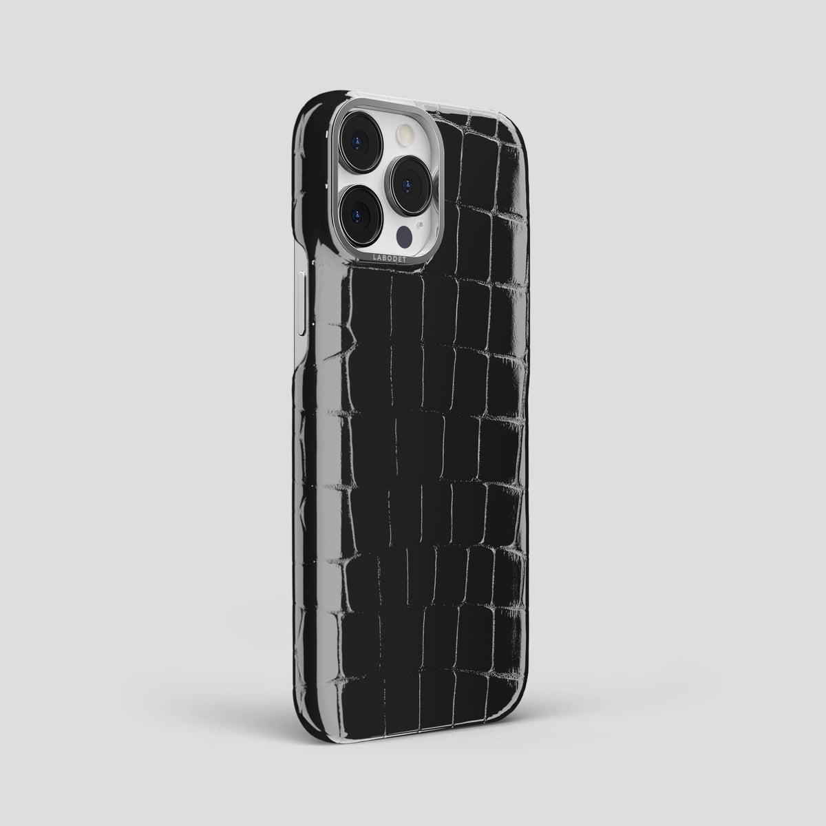 Black iPhone 15 Pro Max Classic Case Shiny Alligator with Steel Metal -2 | Black-Steel