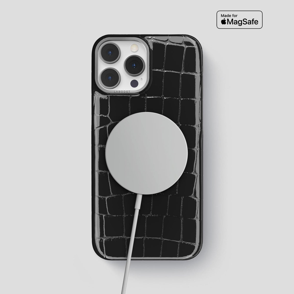 Black iPhone 15 Pro Max Classic Case Shiny Alligator with Steel Metal -5 | Black-Steel