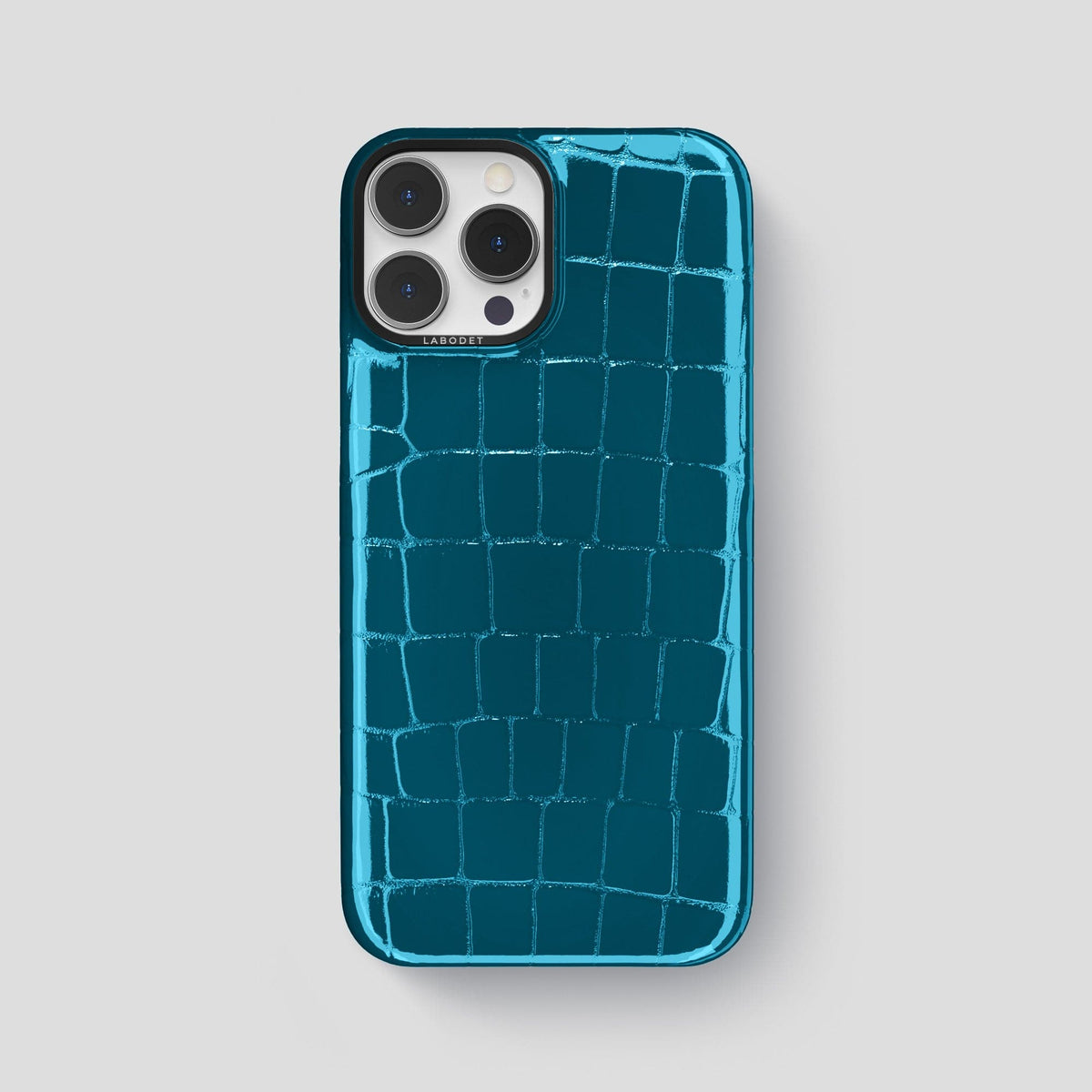 Blue iPhone 15 Pro Max Classic Case Shiny Alligator with Black Metal -1 | Blue-Black