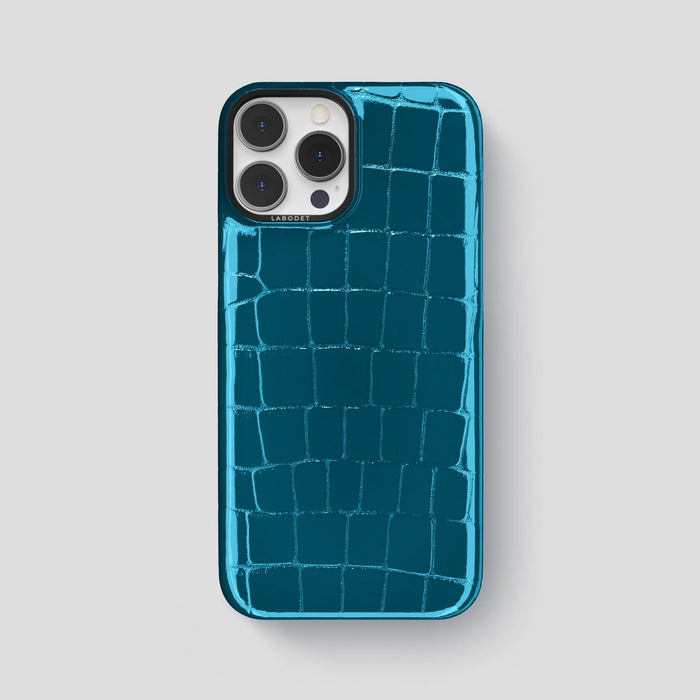 Blue iPhone 15 Pro Max Classic Case Shiny Alligator with Black Metal -1 | Blue-Black