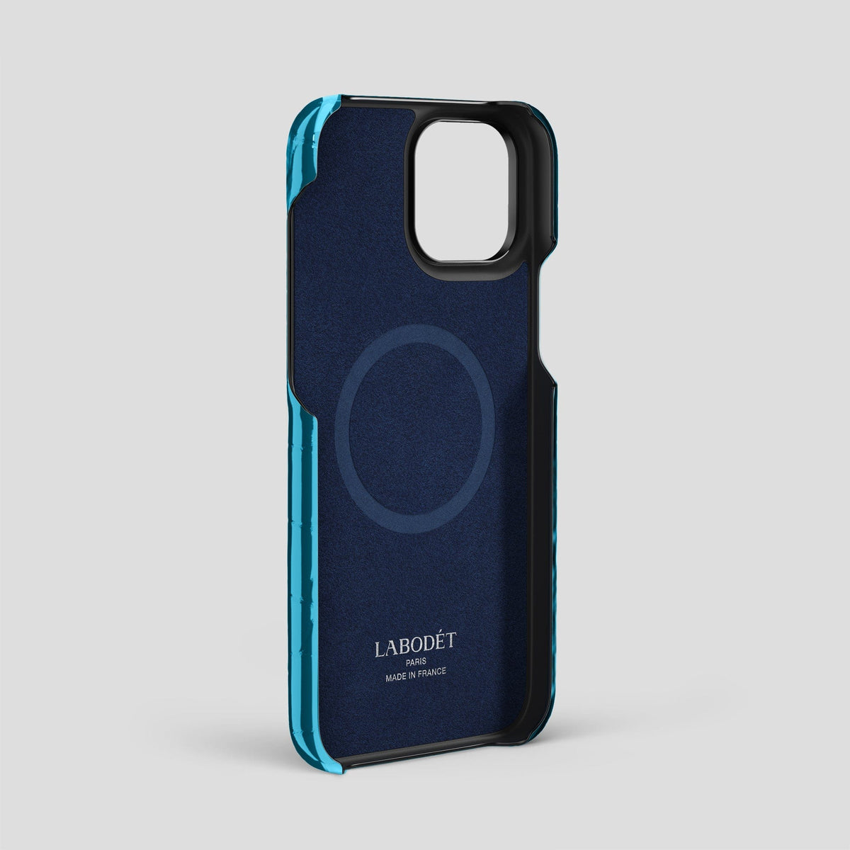 Blue iPhone 15 Pro Max Classic Case Shiny Alligator with Black Metal -4 | Blue-Black