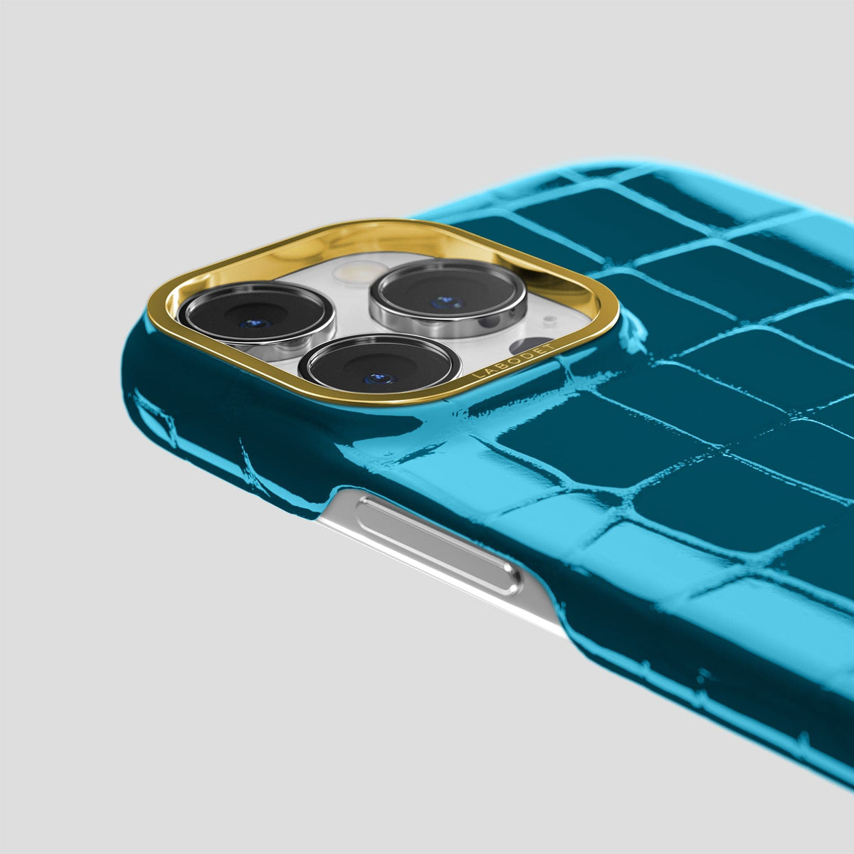 Blue iPhone 15 Pro Max Classic Case Shiny Alligator with Gold Metal -6 | Blue-Gold