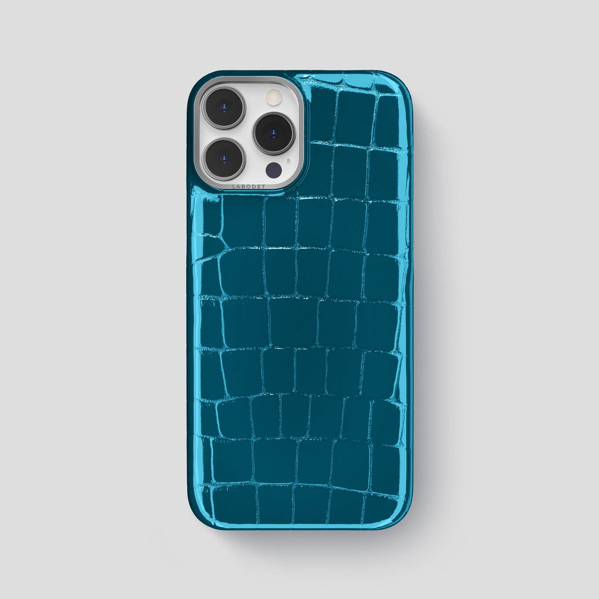 Blue iPhone 15 Pro Max Classic Case Shiny Alligator with Steel Metal -1 | Blue-Steel