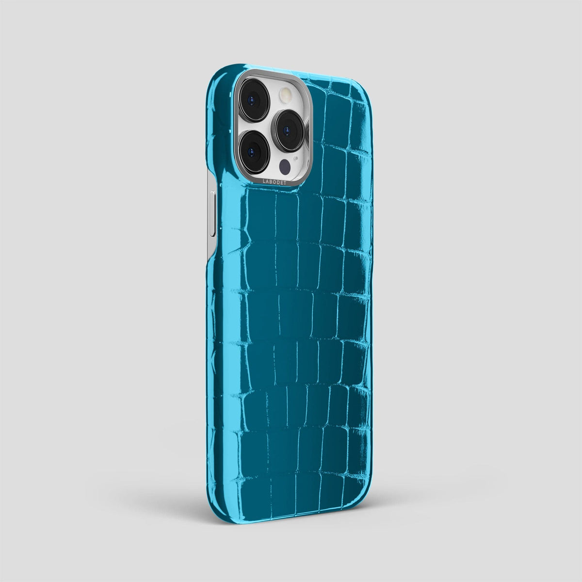 Blue iPhone 15 Pro Max Classic Case Shiny Alligator with Steel Metal -2 | Blue-Steel