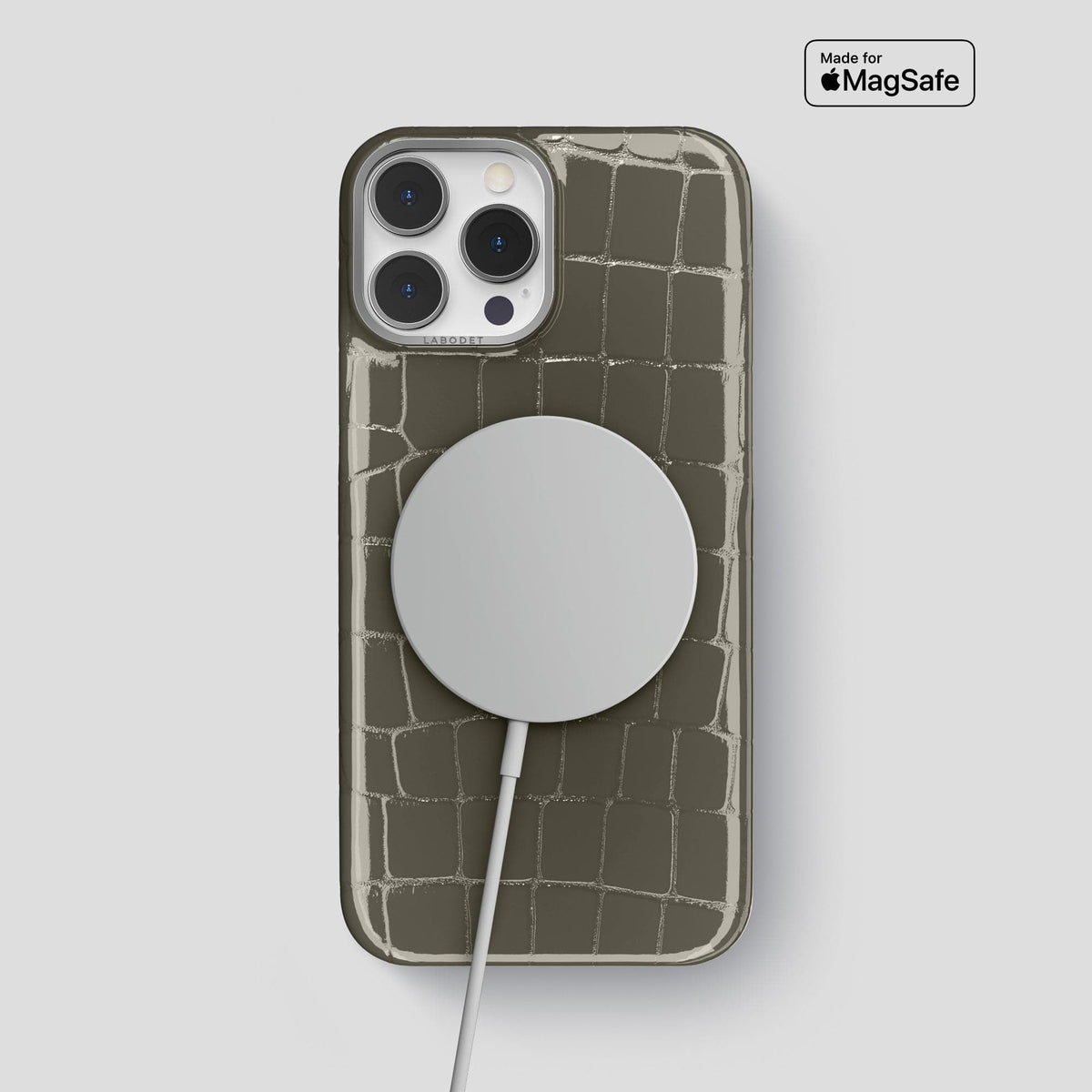 Concrete-Grey iPhone 15 Pro Max Classic Case Shiny Alligator with Steel Metal -5 | Concrete-Grey-Steel