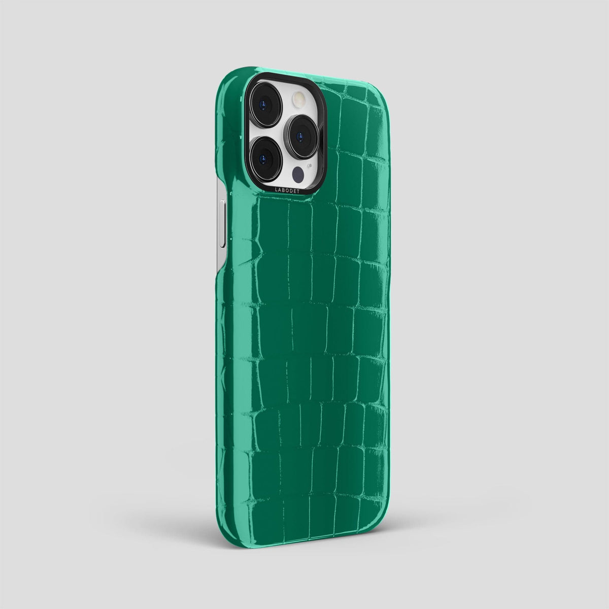 Green iPhone 15 Pro Max Classic Case Shiny Alligator with Black Metal -2 | Green-Black