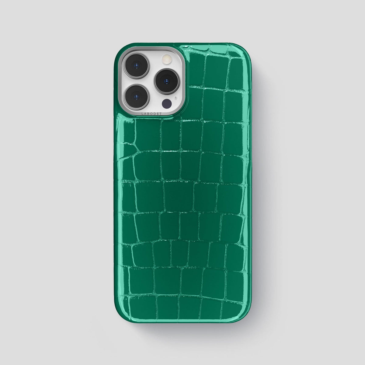 Green iPhone 15 Pro Max Classic Case Shiny Alligator with Steel Metal -1 | Green-Steel