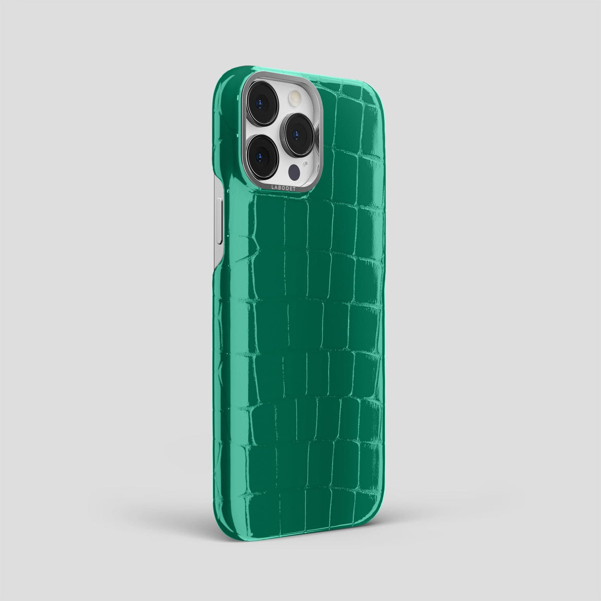 Green iPhone 15 Pro Max Classic Case Shiny Alligator with Steel Metal -2 | Green-Steel