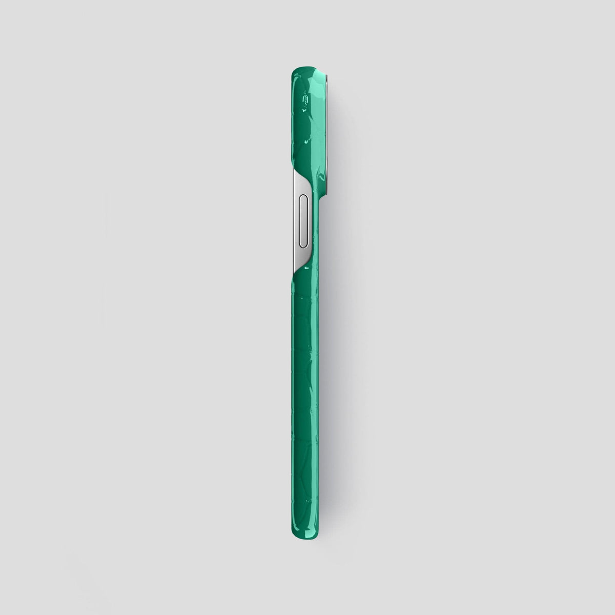 Green iPhone 15 Pro Max Classic Case Shiny Alligator with Steel Metal -3 | Green-Steel