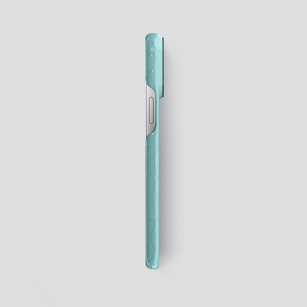 Light Blue iPhone 15 Pro Max Classic Case Shiny Alligator with Black Metal -3 | Light-Blue-Black