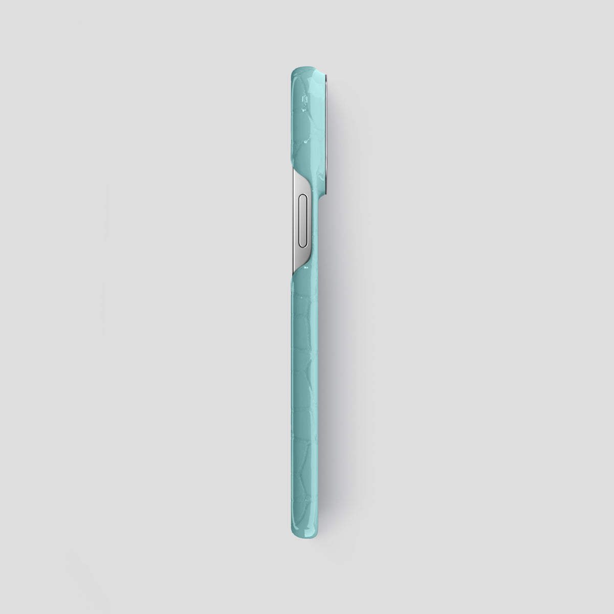 Light Blue iPhone 15 Pro Max Classic Case Shiny Alligator with Steel Metal -3 | Light-Blue-Steel