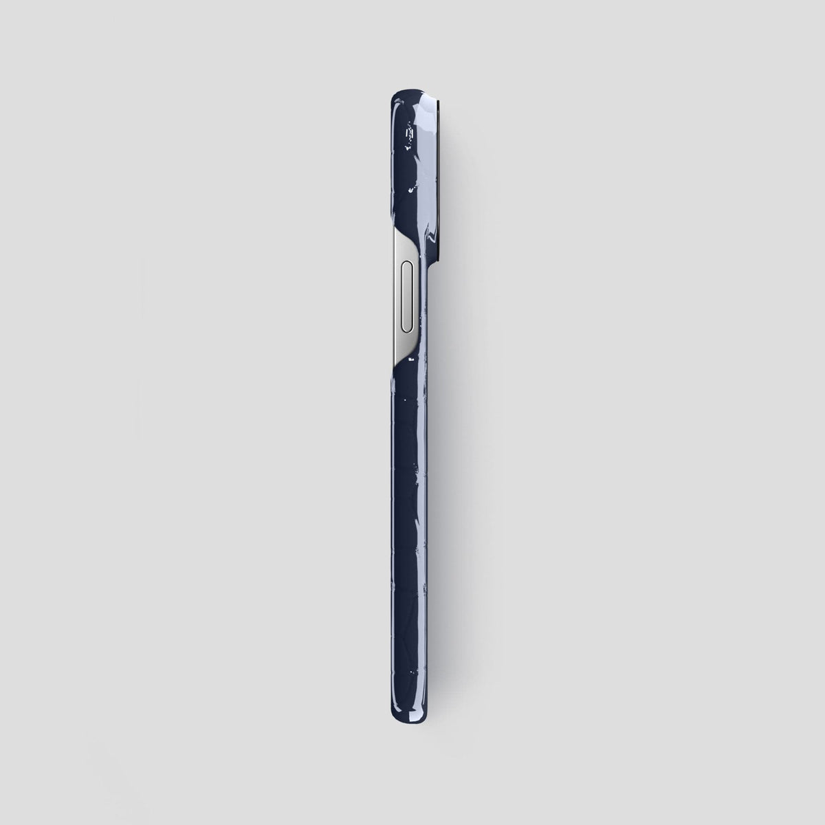 Navy-Blue iPhone 15 Pro Max Classic Case Shiny Alligator with Black Metal -3 | Navy-Blue-Black