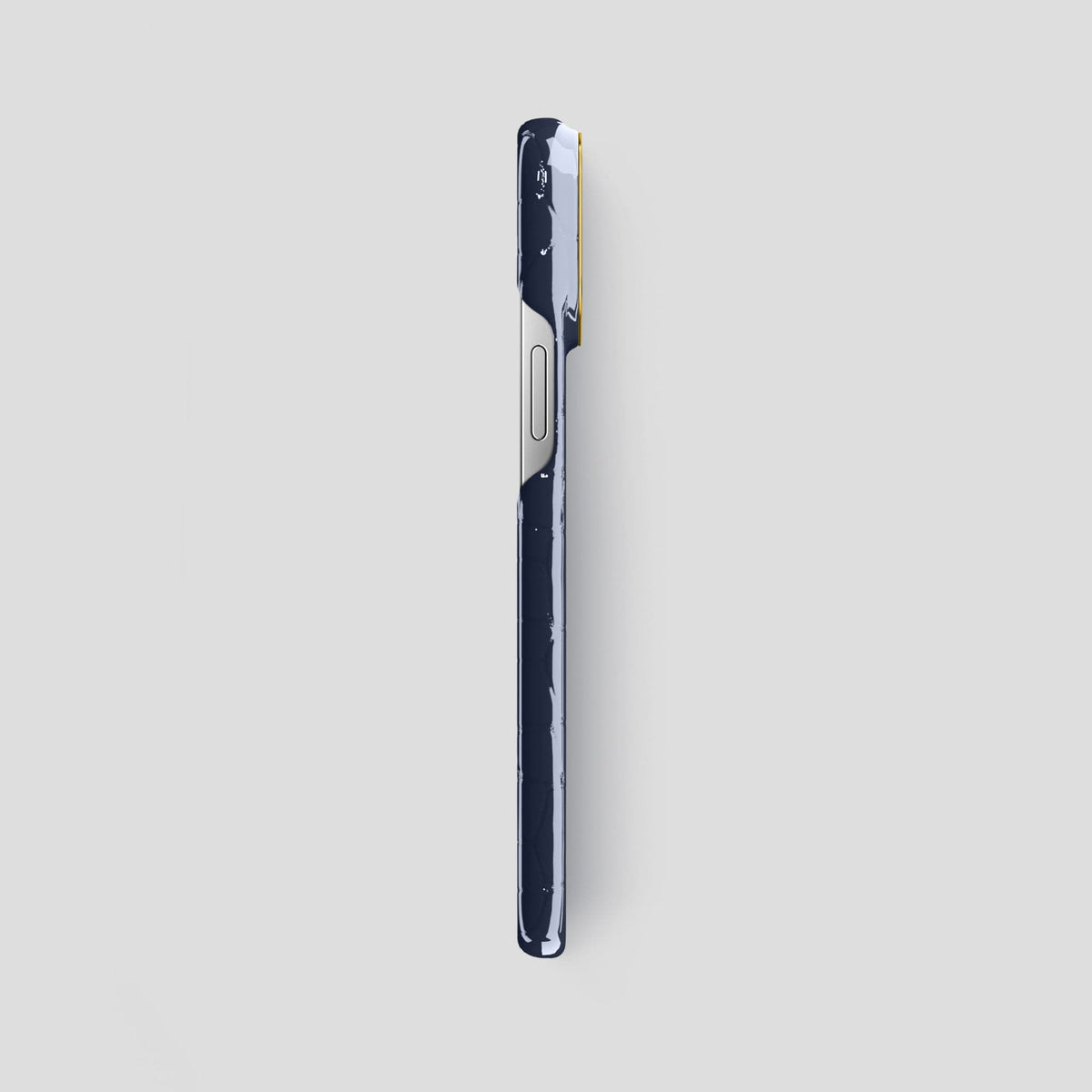 Navy-Blue iPhone 15 Pro Max Classic Case Shiny Alligator with Gold Metal -3 | Navy-Blue-Gold