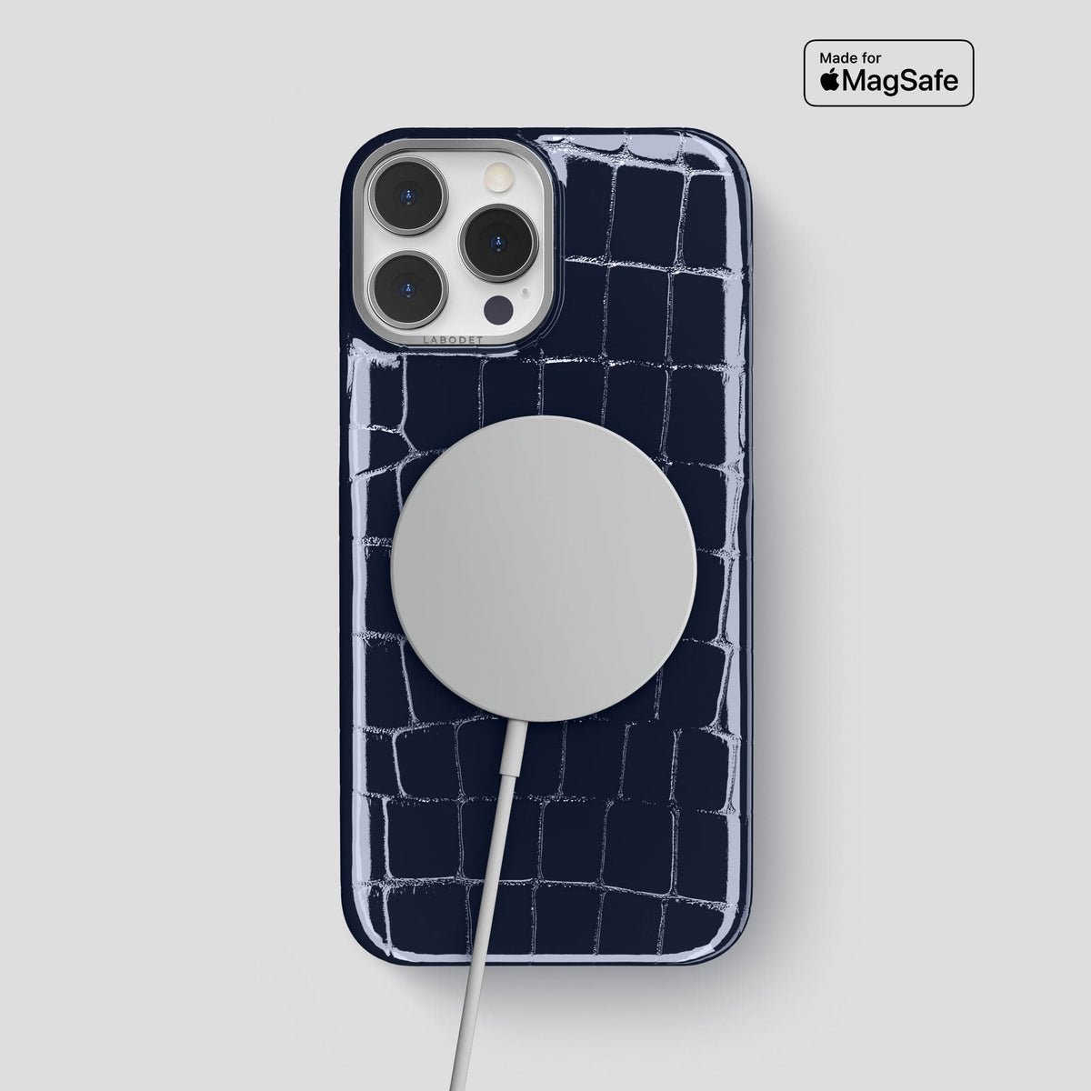 Navy-Blue iPhone 15 Pro Max Classic Case Shiny Alligator with Steel Metal -5 | Navy-Blue-Steel
