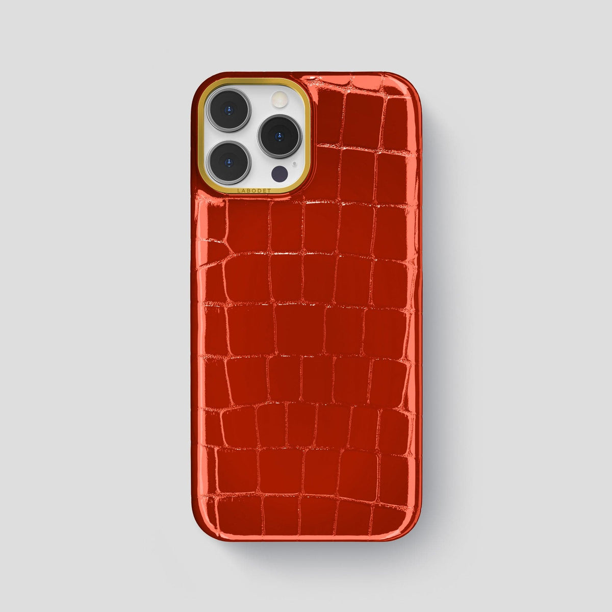 Orange iPhone 15 Pro Max Classic Case Shiny Alligator with Gold Metal -1 | Orange-Gold
