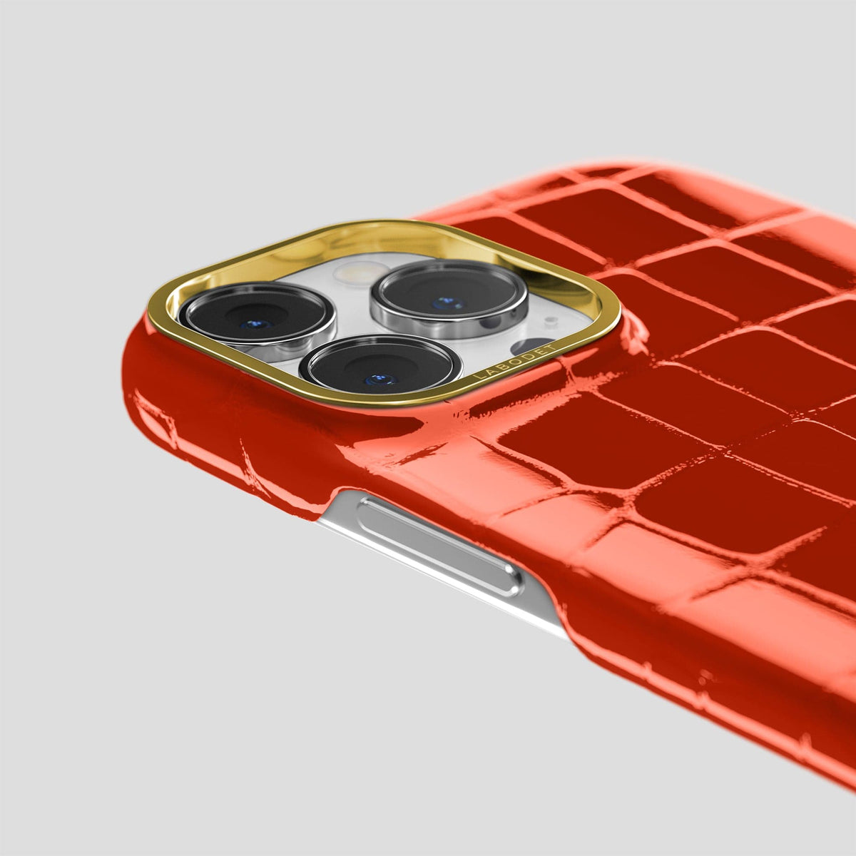 Orange iPhone 15 Pro Max Classic Case Shiny Alligator with Gold Metal -6 | Orange-Gold