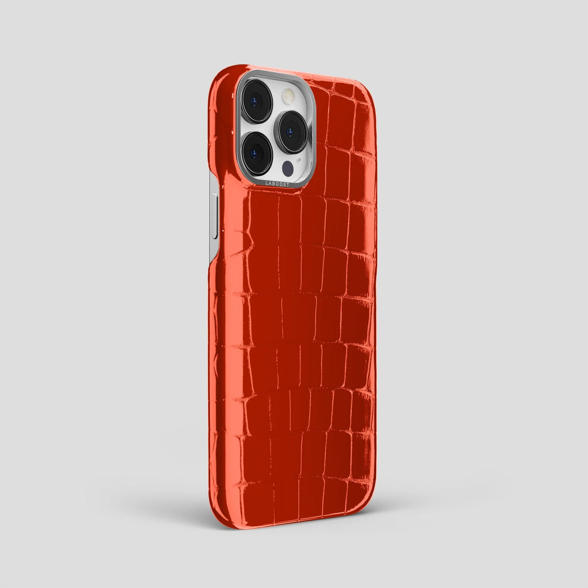 Orange iPhone 15 Pro Max Classic Case Shiny Alligator with Steel Metal -2 | Orange-Steel