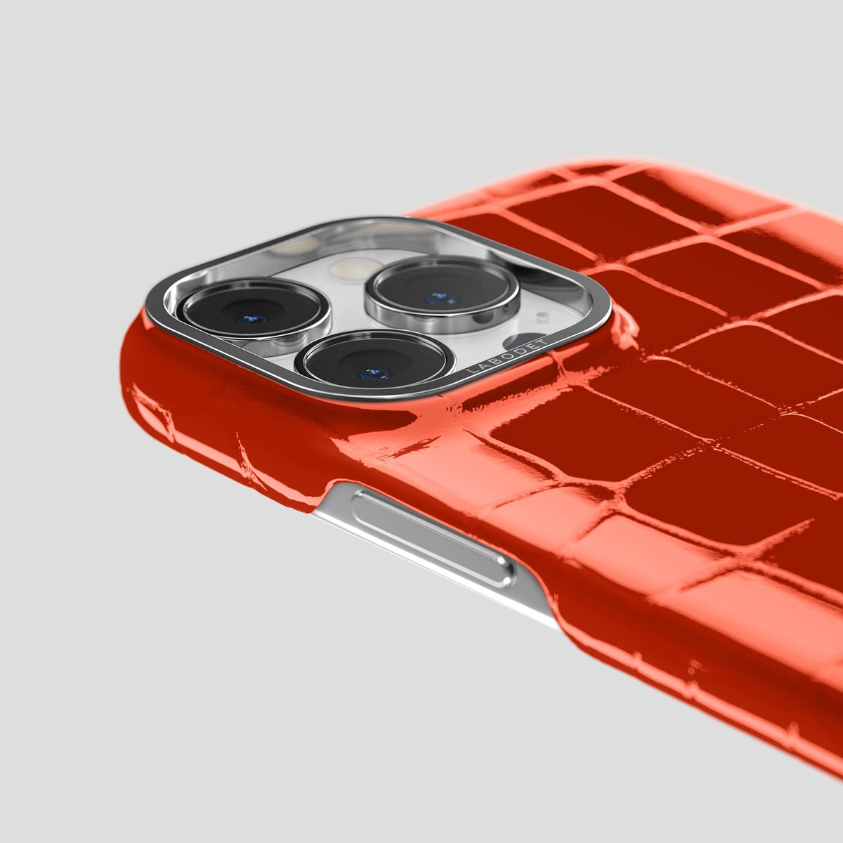 Orange iPhone 15 Pro Max Classic Case Shiny Alligator with Steel Metal -6 | Orange-Steel