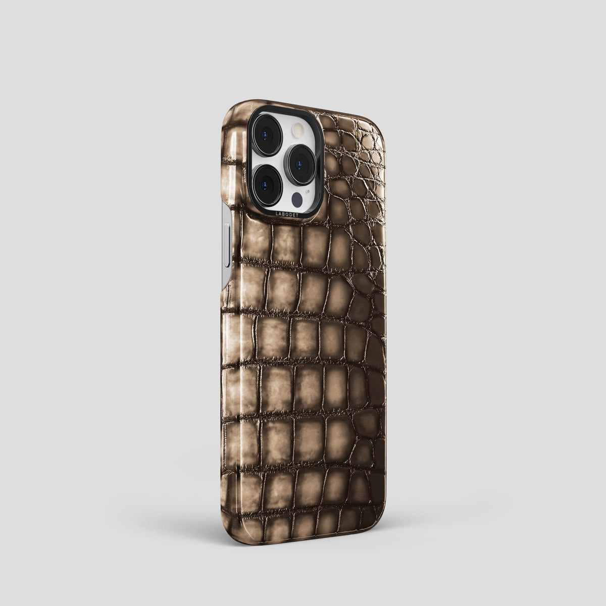 Etoupe iPhone 15 Pro Classic Case Patina Alligator with Black Metal -2 | Etoupe-Black