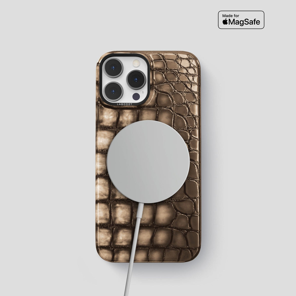 Etoupe iPhone 15 Pro Classic Case Patina Alligator with Black Metal -5 | Etoupe-Black
