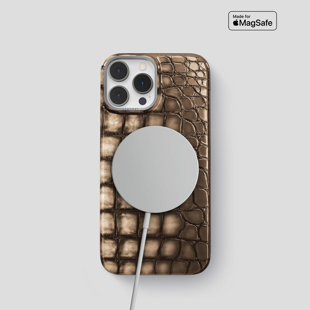 Etoupe iPhone 15 Pro Classic Case Patina Alligator with Steel Metal -5 | Etoupe-Steel
