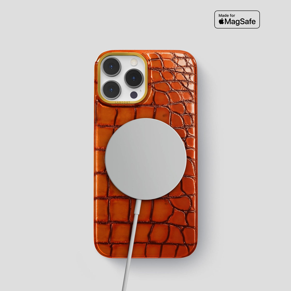 Clay-Court iPhone 15 Pro Classic Case Patina Alligator with Gold Metal -5 | Clay-Court-Gold