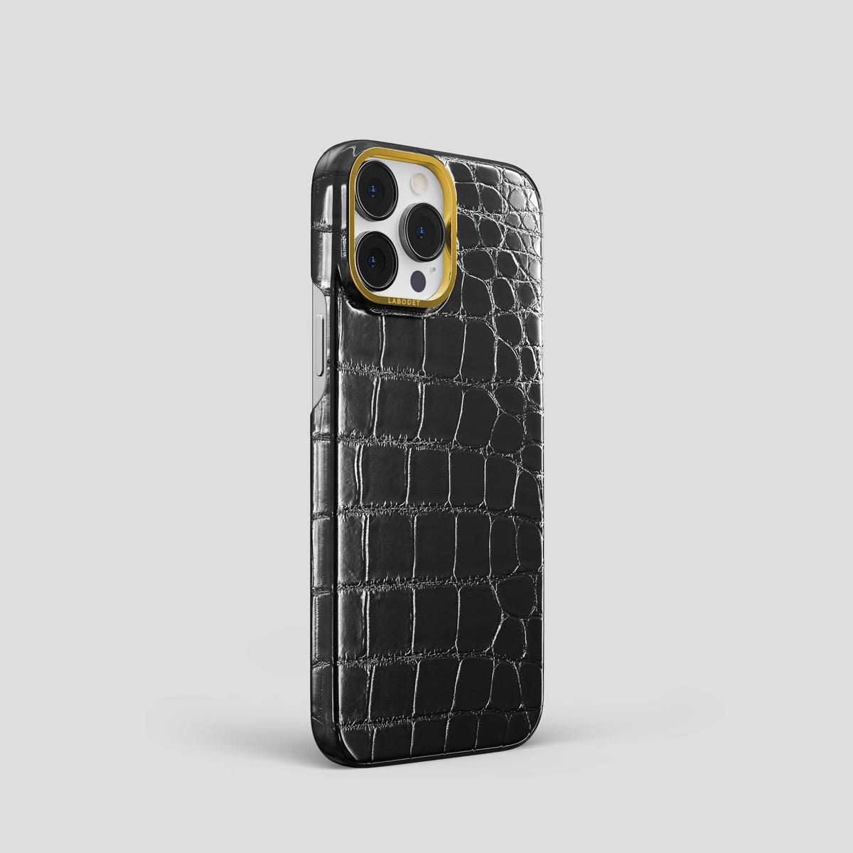 Havana-Black iPhone 15 Pro Classic Case Patina Alligator with Gold Metal -2 | Havana-Black-Gold