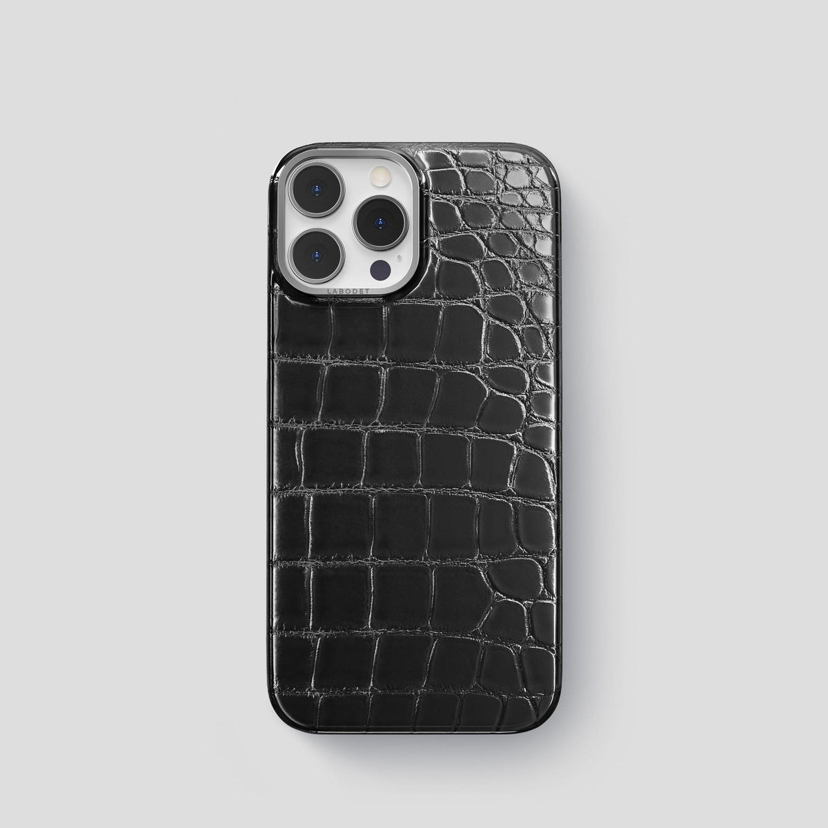 Havana-Black iPhone 15 Pro Classic Case Patina Alligator with Steel Metal -1 | Havana-Black-Steel