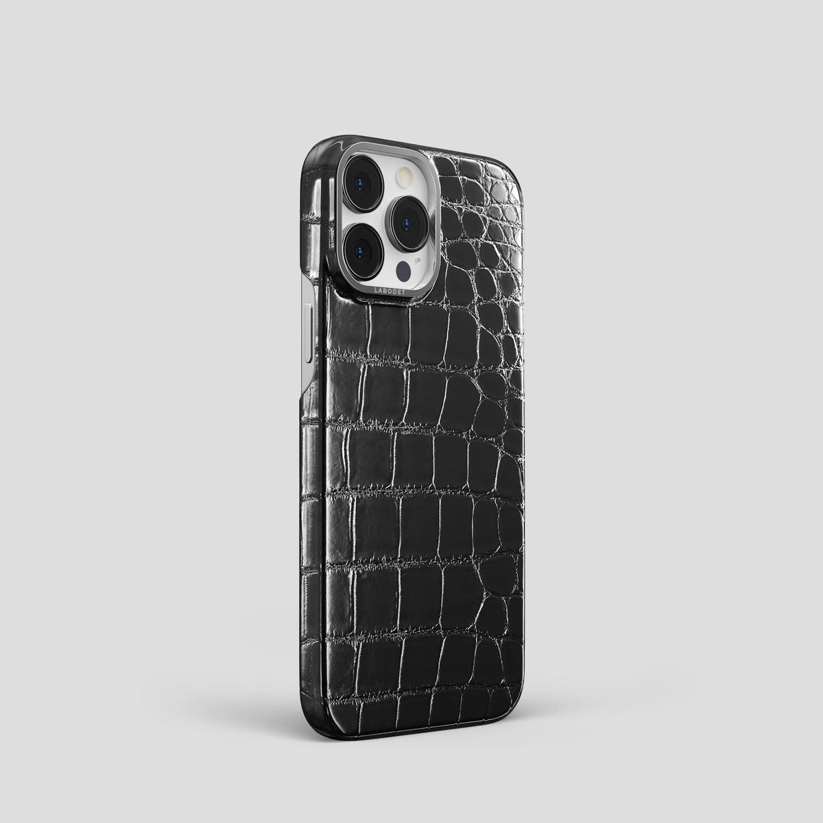 Havana-Black iPhone 15 Pro Classic Case Patina Alligator with Steel Metal -2 | Havana-Black-Steel