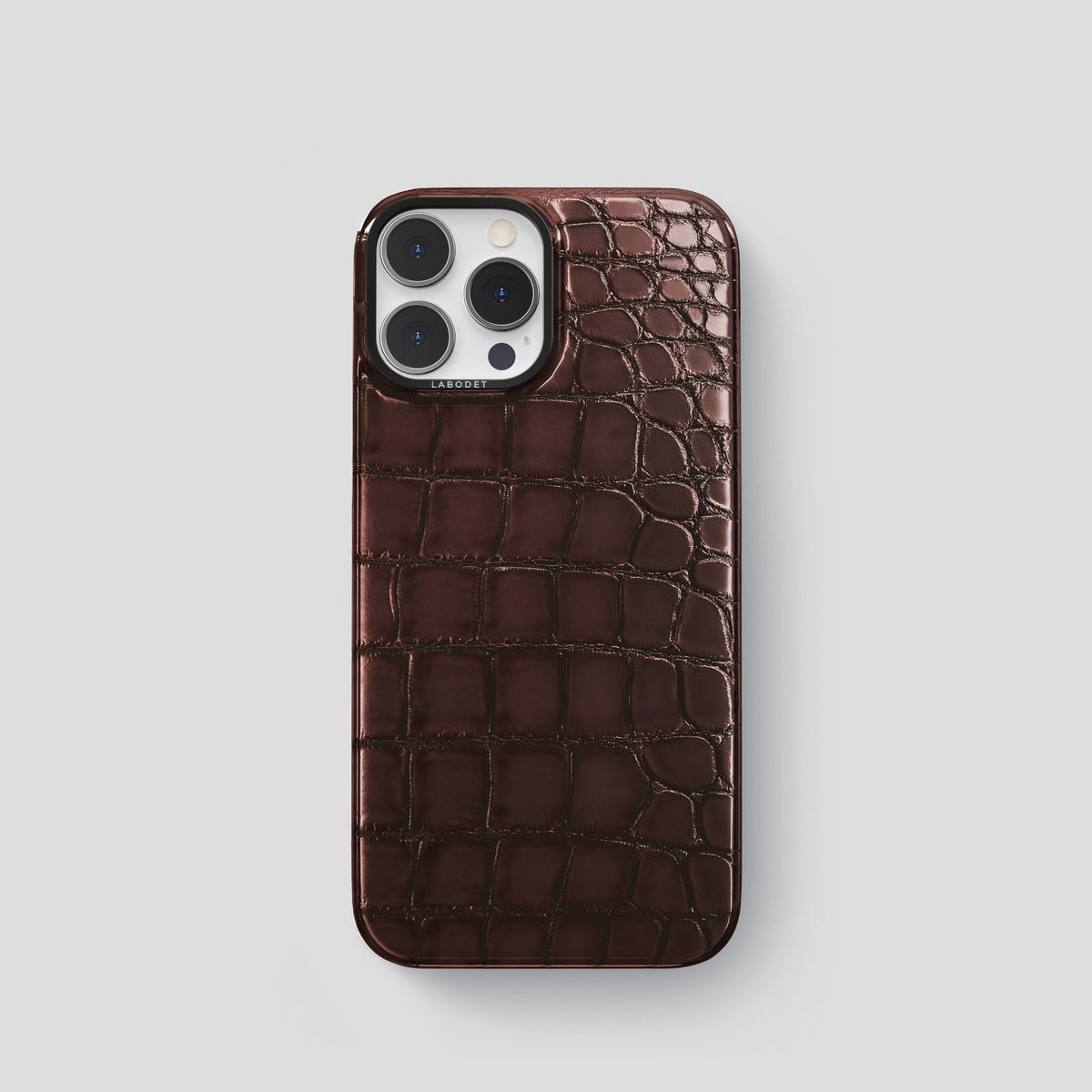 Grape-Wine iPhone 15 Pro Classic Case Patina Alligator with Black Metal -1 | Grape-Wine-Black