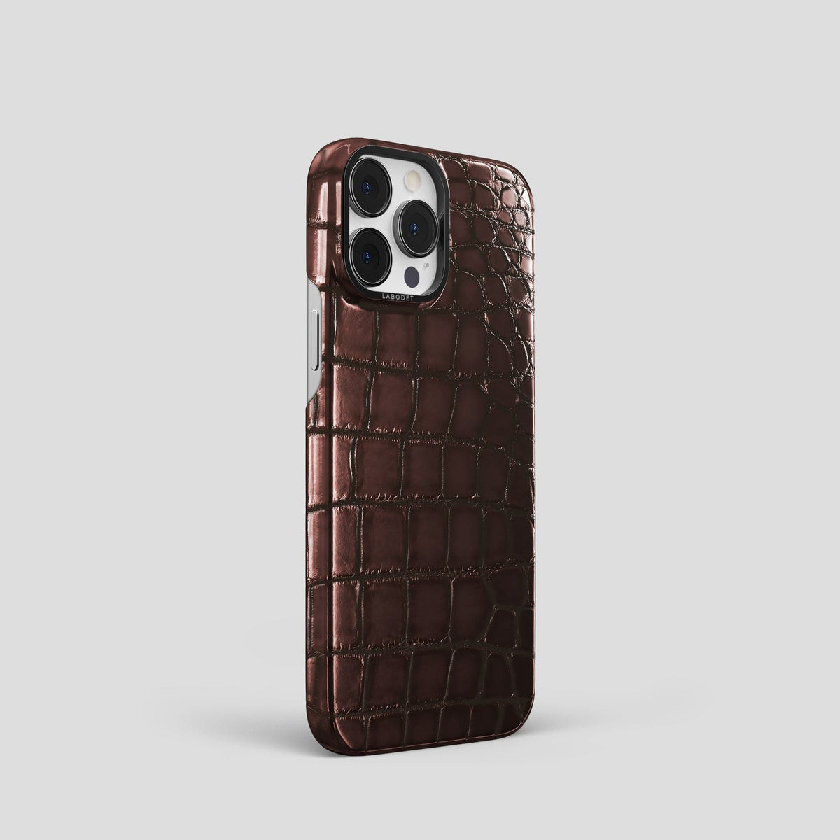 Grape-Wine iPhone 15 Pro Classic Case Patina Alligator with Black Metal -2 | Grape-Wine-Black