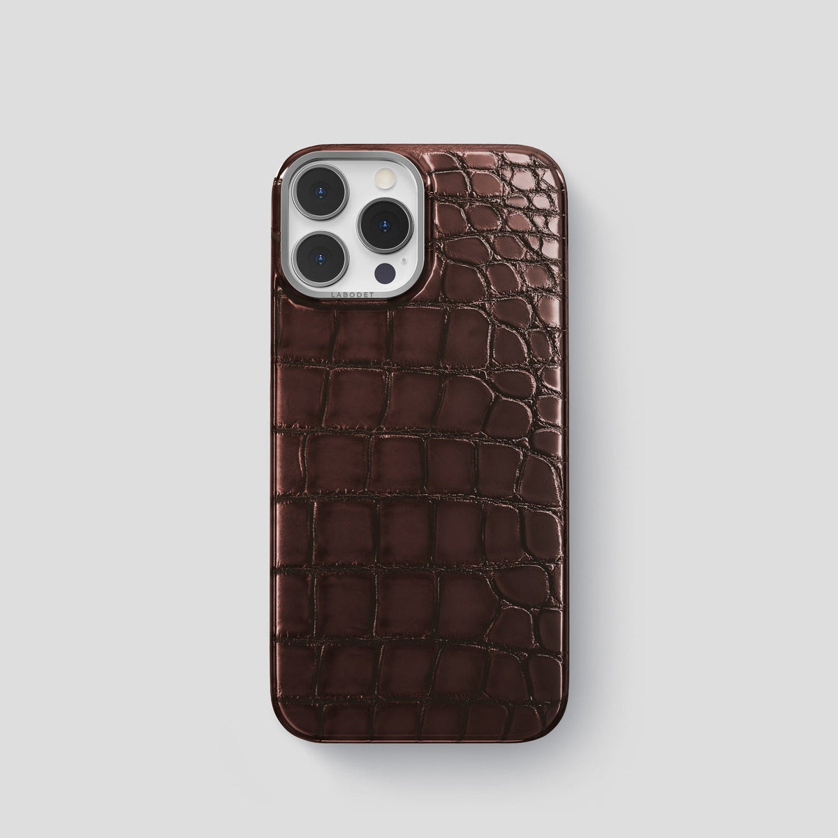 Grape-Wine iPhone 15 Pro Classic Case Patina Alligator with Steel Metal -1 | Grape-Wine-Steel