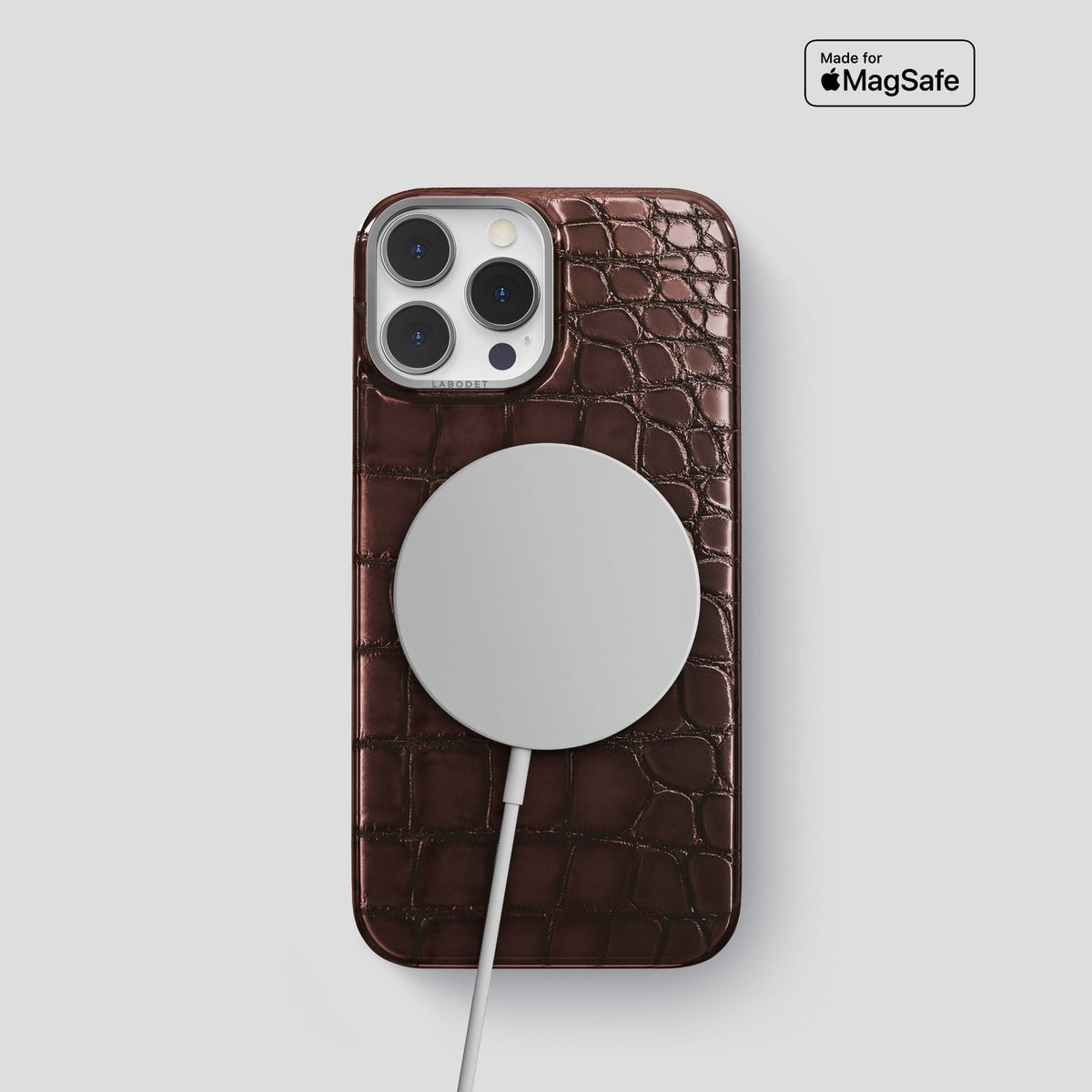 Grape-Wine iPhone 15 Pro Classic Case Patina Alligator with Steel Metal -5 | Grape-Wine-Steel