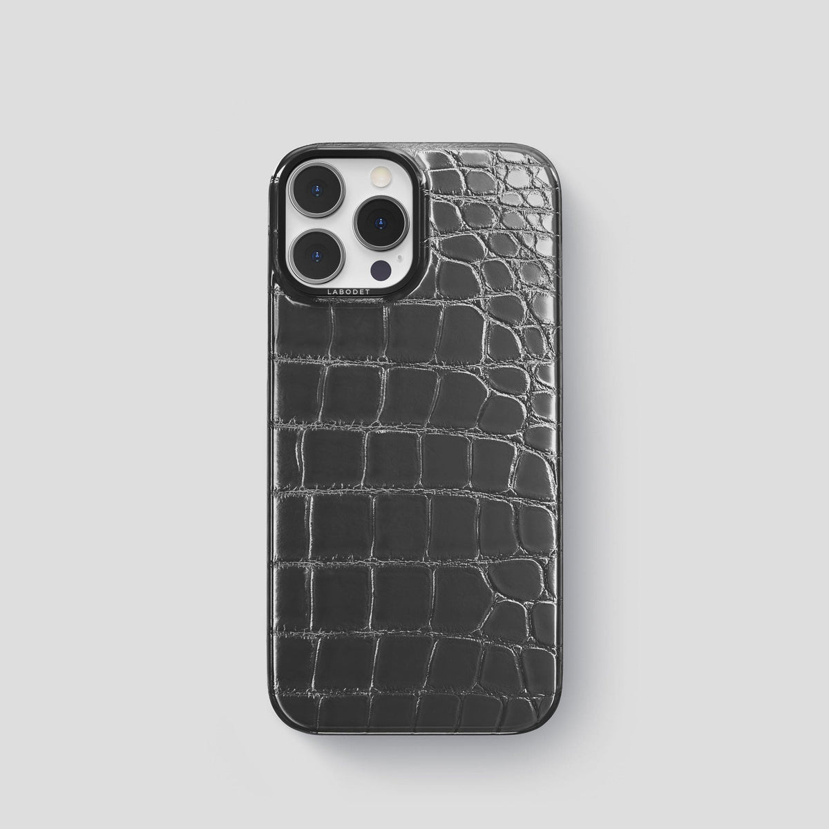 Grey iPhone 15 Pro Classic Case Patina Alligator with Black Metal -1 | Grey-Black