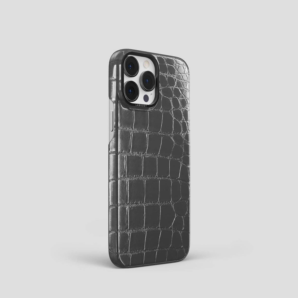 Grey iPhone 15 Pro Classic Case Patina Alligator with Black Metal -2 | Grey-Black