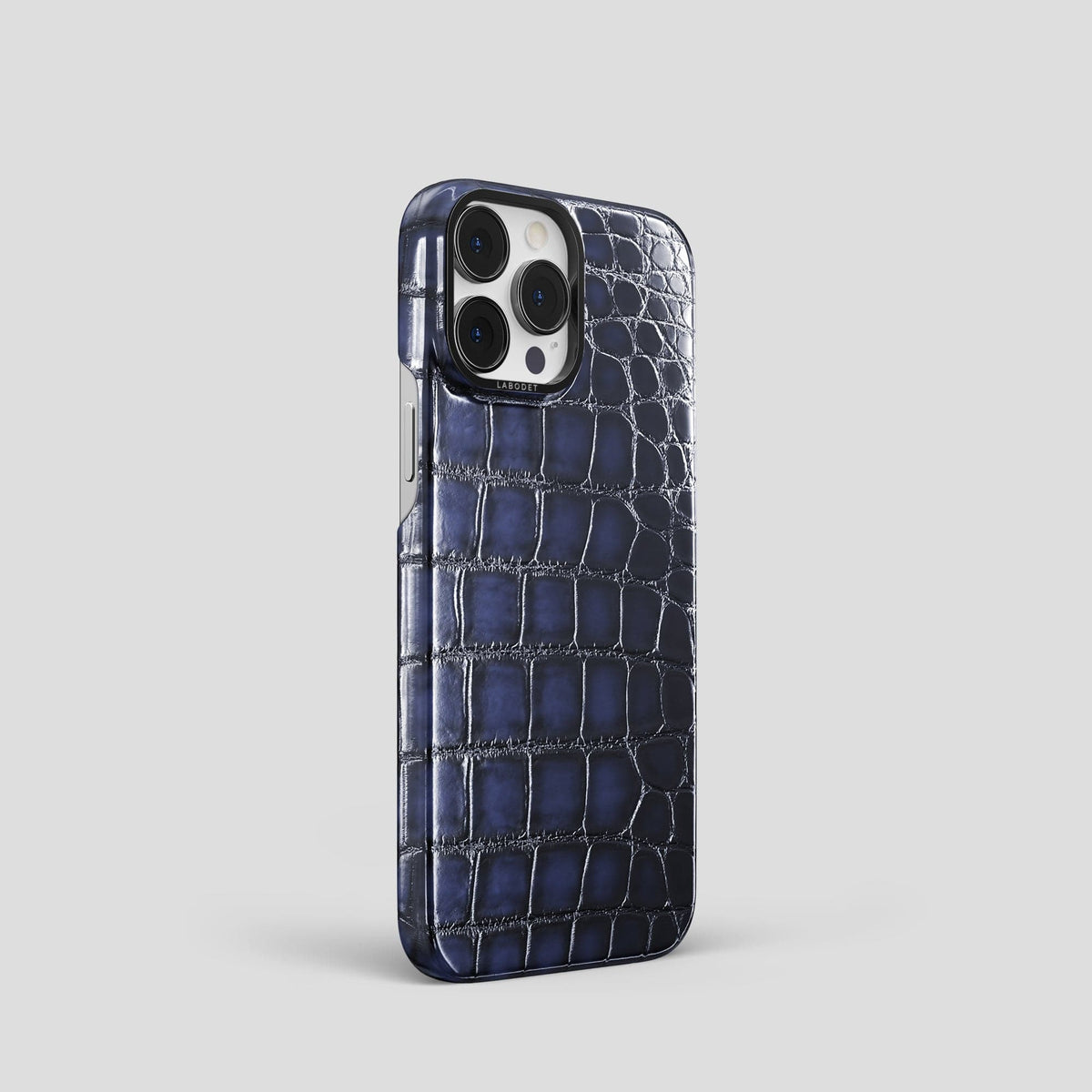 Havana-Blue iPhone 15 Pro Classic Case Patina Alligator with Black Metal -2 | Havana-Blue-Black