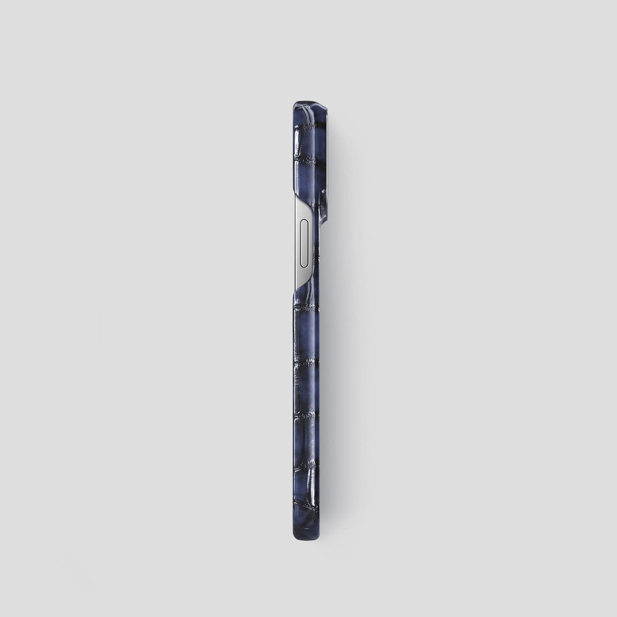 Havana-Blue iPhone 15 Pro Classic Case Patina Alligator with Steel Metal -3 | Havana-Blue-Steel