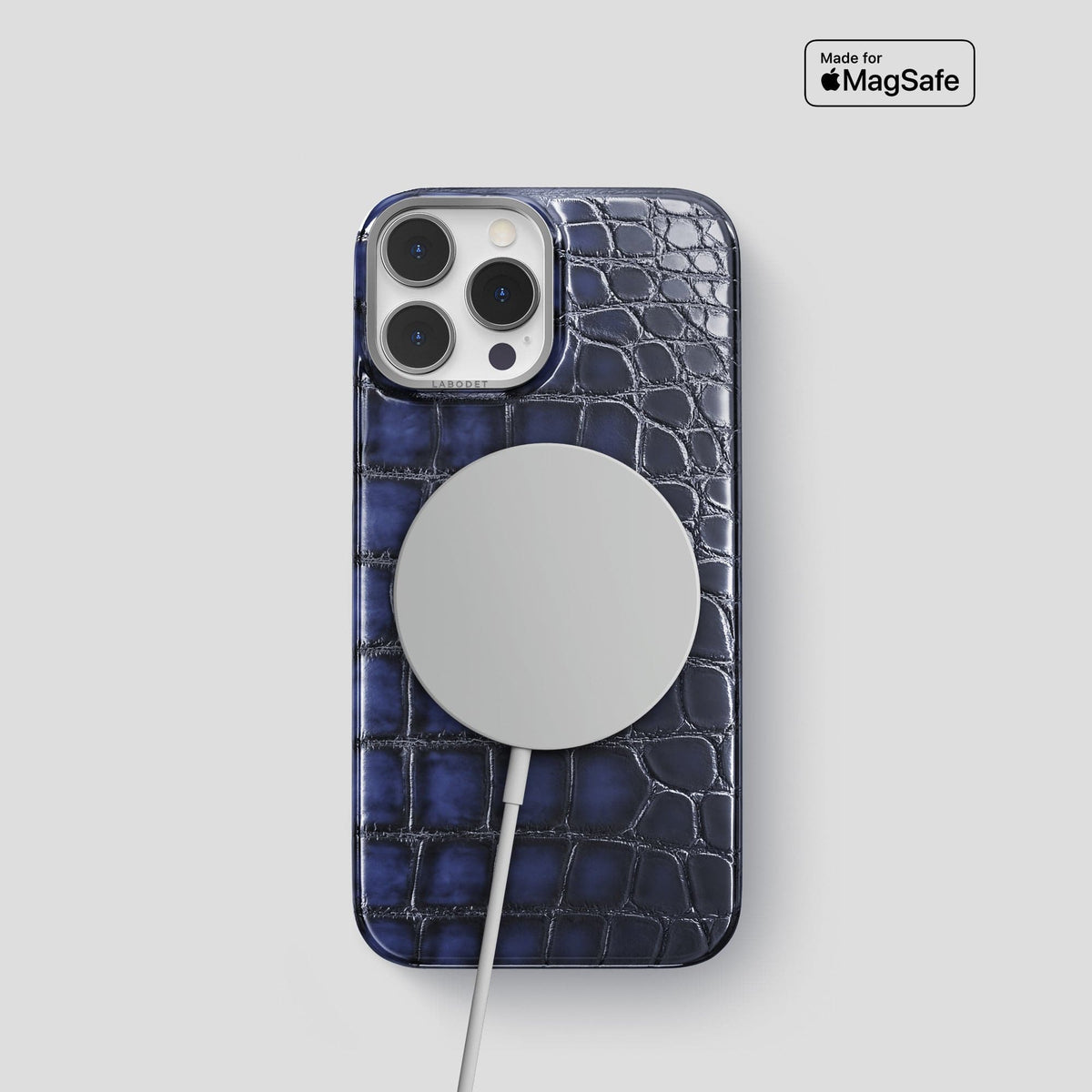 Havana-Blue iPhone 15 Pro Classic Case Patina Alligator with Steel Metal -5 | Havana-Blue-Steel