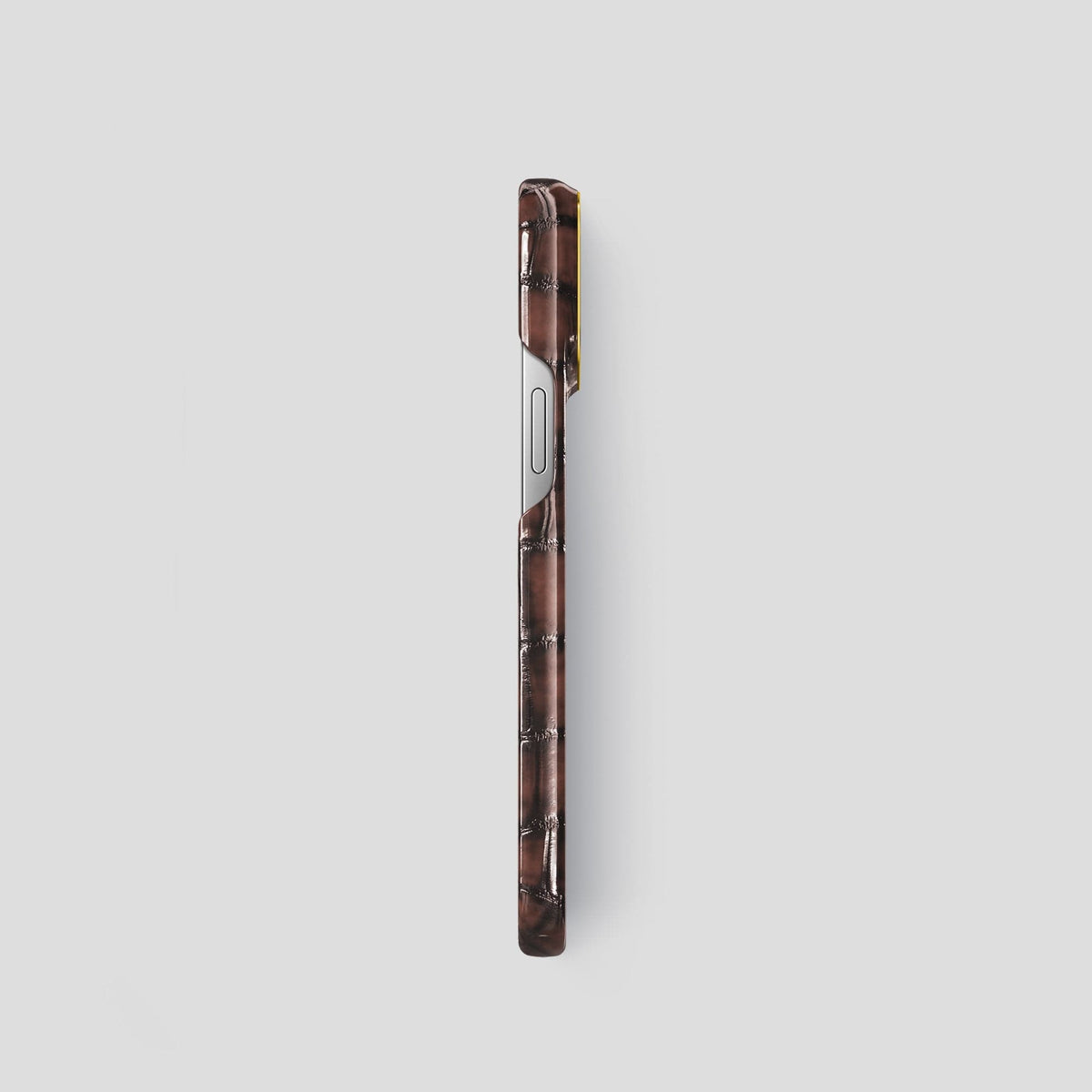 Havana-Brown iPhone 15 Pro Classic Case Patina Alligator with Gold Metal -3 | Havana-Brown-Gold