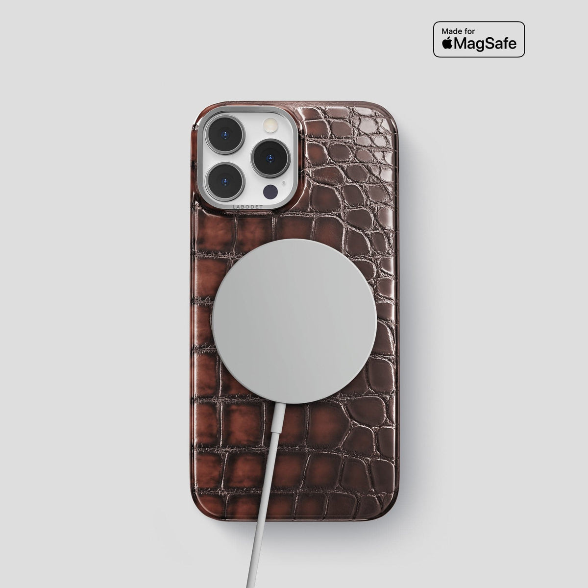 Havana-Brown iPhone 15 Pro Classic Case Patina Alligator with Steel Metal -5 | Havana-Brown-Steel