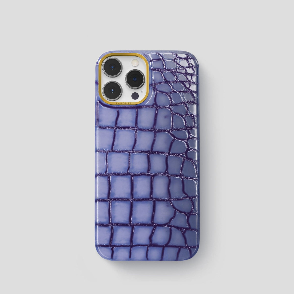 Lilac iPhone 15 Pro Classic Case Patina Alligator with Gold Metal -1 | Lilac-Gold