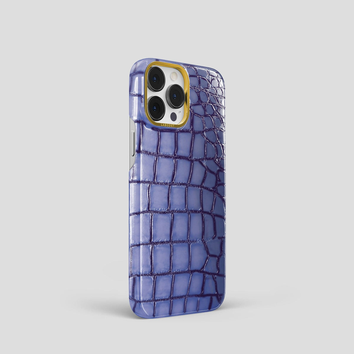 Lilac iPhone 15 Pro Classic Case Patina Alligator with Gold Metal -2 | Lilac-Gold