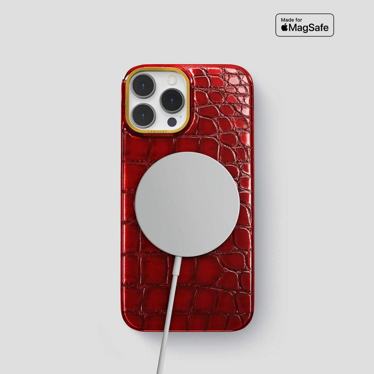 Burgundy iPhone 15 Pro Classic Case Patina Alligator with Gold Metal -5 | Burgundy-Gold