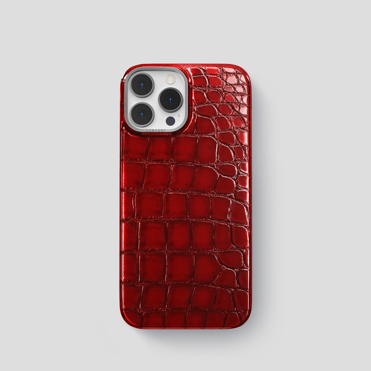 Burgundy iPhone 15 Pro Classic Case Patina Alligator with Steel Metal -1 | Burgundy-Steel