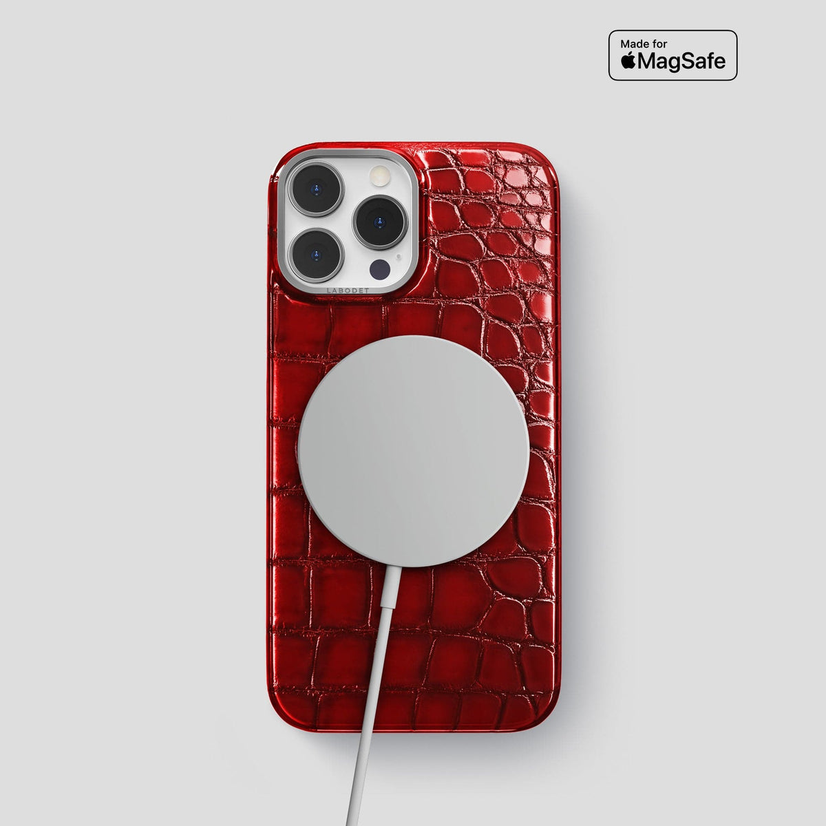 Burgundy iPhone 15 Pro Classic Case Patina Alligator with Steel Metal -5 | Burgundy-Steel