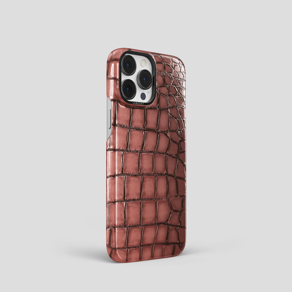 Wine-Sediment iPhone 15 Pro Classic Case Patina Alligator with Black Metal -2 | Wine-Sediment-Black