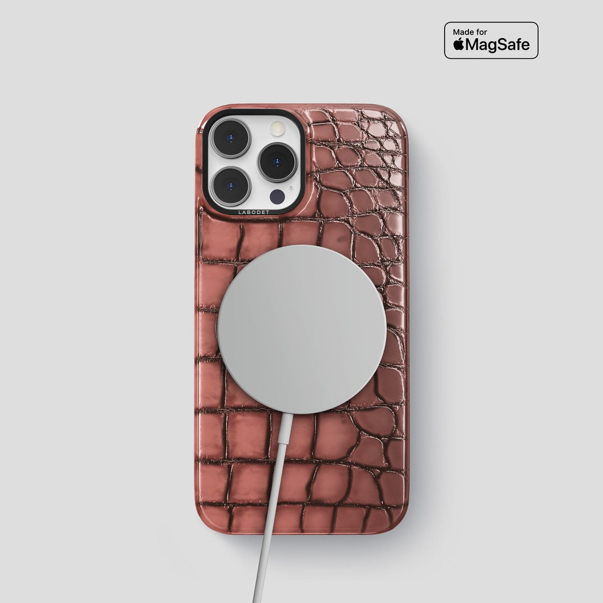 Wine-Sediment iPhone 15 Pro Classic Case Patina Alligator with Black Metal -5 | Wine-Sediment-Black